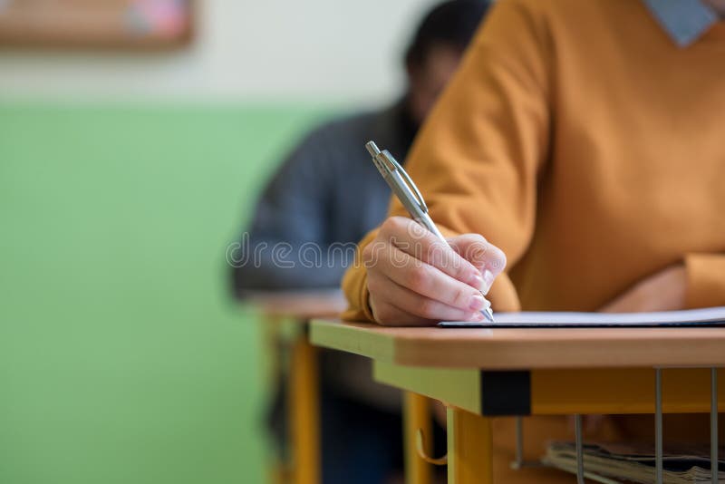 students taking exam classroom education test literacy concept cropped shot hand detail students taking exam classroom 113036595