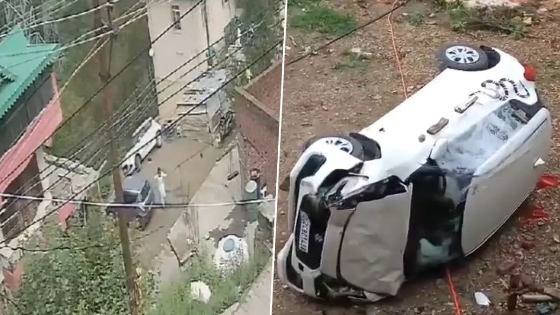 Woman lost control while parking the car, car fell into a 30 feet deep ditch, video of the accident surfaced