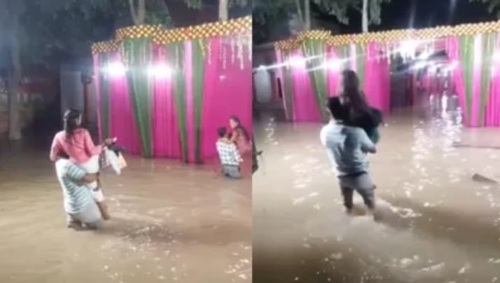 Long live the feast! The rainwater filled the baraat house upto the knees but still people reached to eat, the video went viral