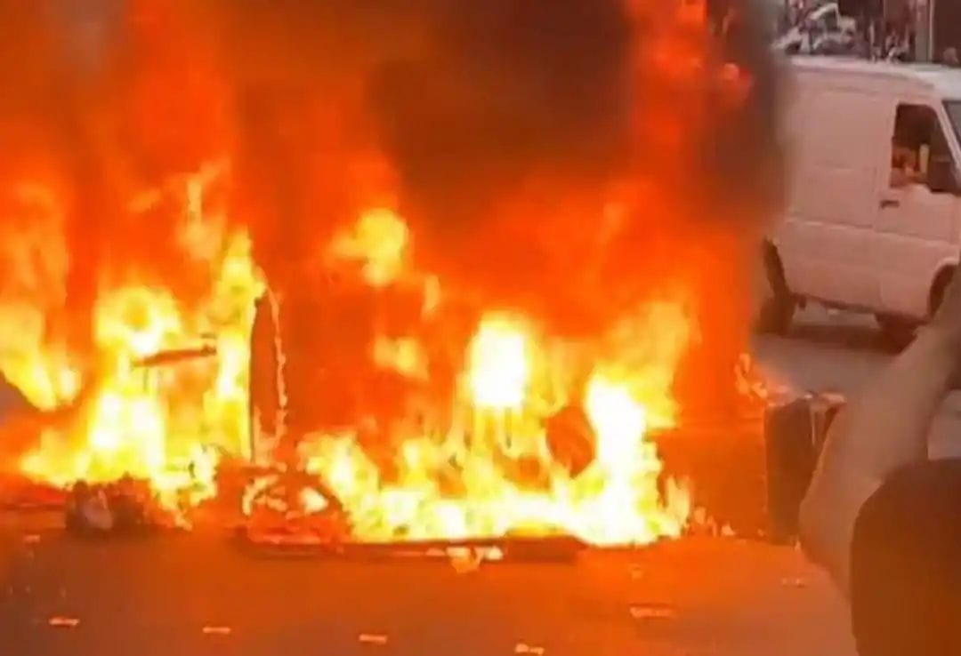 Violence erupted in Britain, rioters set vehicles on fire, police vehicle also overturned, video surfaced