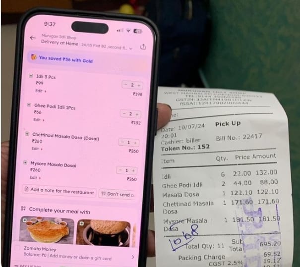 Understand how expensive it is to order food online? The photo of Zomato and restaurant bill revealed everything