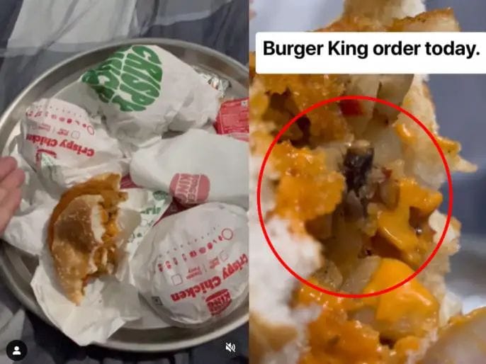 The woman ordered a burger, as soon as she took the first bite a worm came out, you will also feel disgusted after watching this video