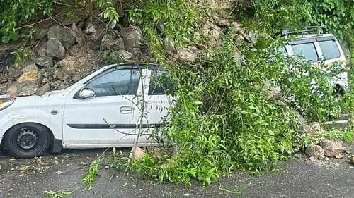 The car got out of control and hung towards the ditch, the driver fell into the river and went missing