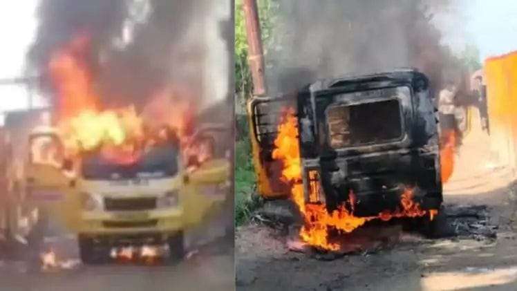 Major accident happened in Moradabad school van, suddenly caught fire while moving, 15 children narrowly escaped death