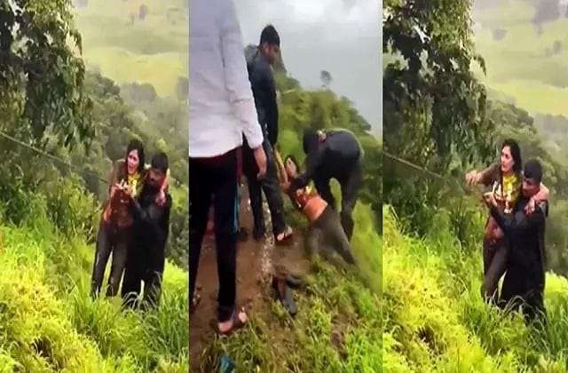 Taking selfie proved costly, woman fell into 60 meter deep ditch, watch video