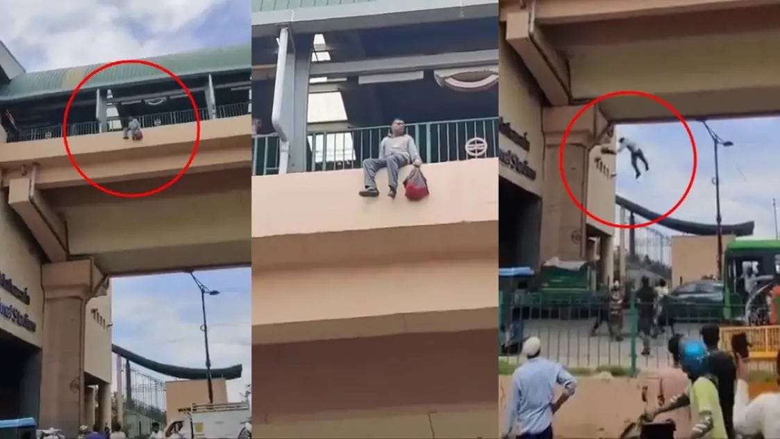 A man ended his life by jumping from Delhi Metro station, despite many efforts of CISF his life could not be saved, watch video