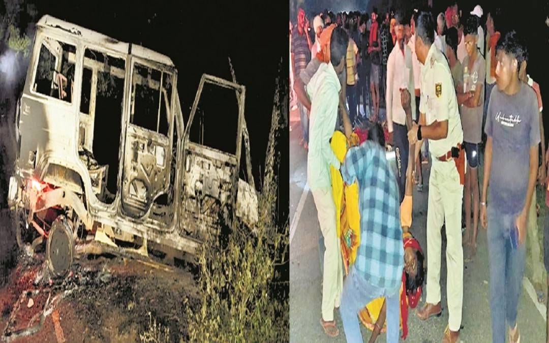 A speeding Bolero ran over a group of pilgrims, 6 died, angry pilgrims set a police vehicle on fire