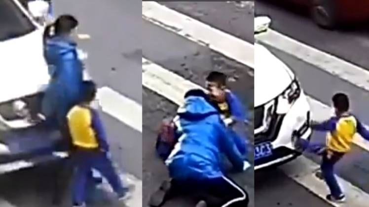 When the car hit the mother while crossing the road, the child got so angry that he did this, you will not believe the video