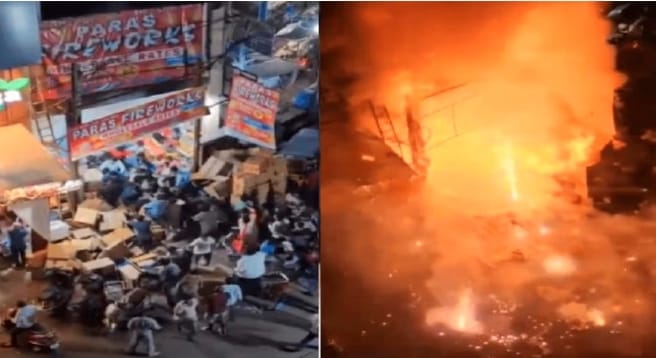 A shop full of firecrackers suddenly caught fire in Hyderabad, live video surfaced