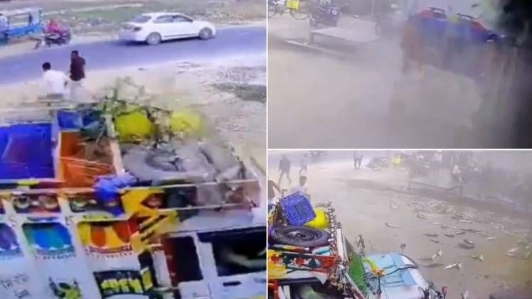 Shameful! A truck full of fish collided with a wall, no one paid attention to the driver, people around started looting the fish