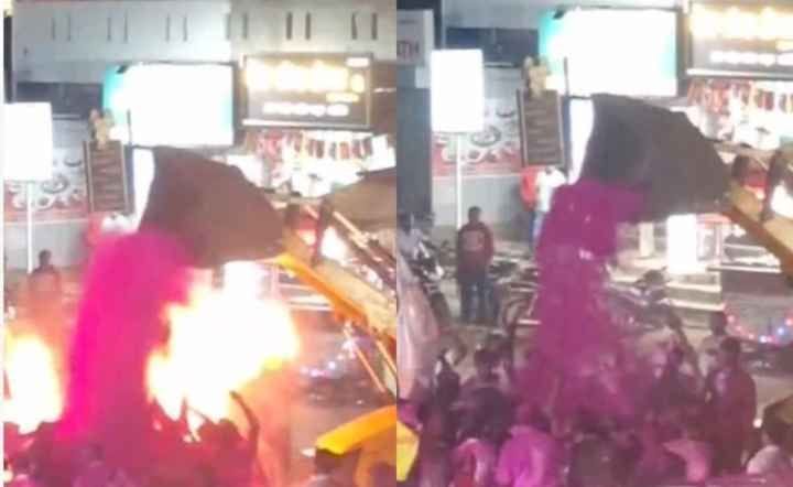 In Kolhapur, the MLA's victory procession was being celebrated by using a JCB, when a huge fire broke out, many people were burnt