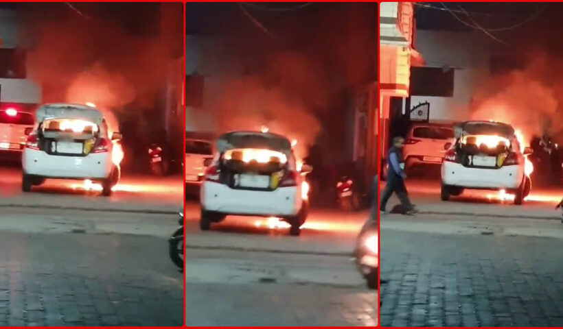 Accident: A CNG car parked in the colony caught fire